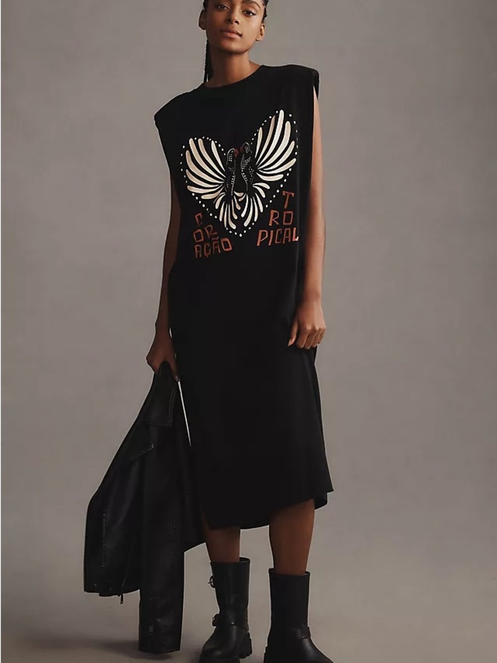 Anthropologie Farm Rio Black Sleeveless Graphic Midi Dress